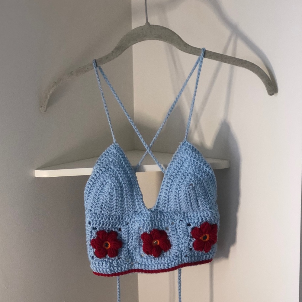 Handmade crochet croptop with flower decals